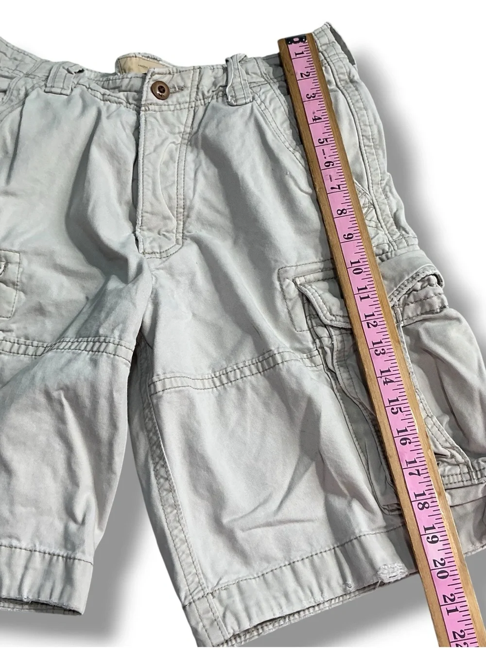 Hollister Beige Button Fly Khaki Cargo Utility Shorts
